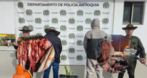 Policía Nacional en Antioquia capturó a dos personas e incautó más de 1.800 kilos de carne en zona rural de Donmatías.